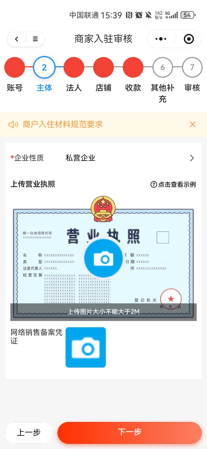 主体信息填写界面